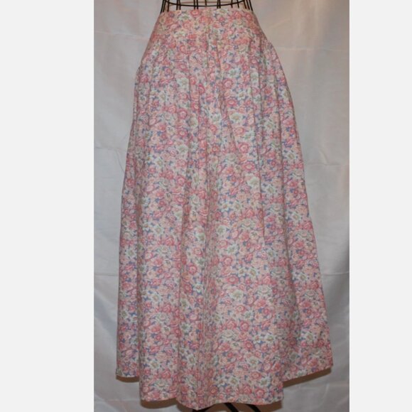 Pink Blue Floral Flared Skirt XS 26" Waist Cotton Blend Side Zipper Vintage 80's - Picture 12 of 15